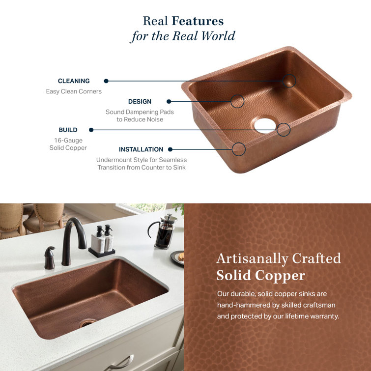 Handmade Antique Copper 23" Single Bowl Undermount Kitchen Sink