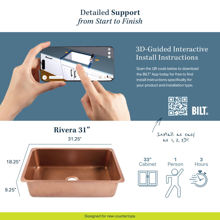 Rivera Copper 31" Farmhouse Single Bowl Undermount Sink
