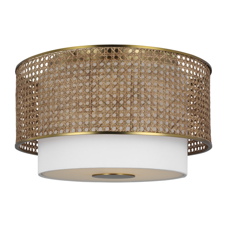 Blonde Rattan and Glass Drum LED Flush Mount Light