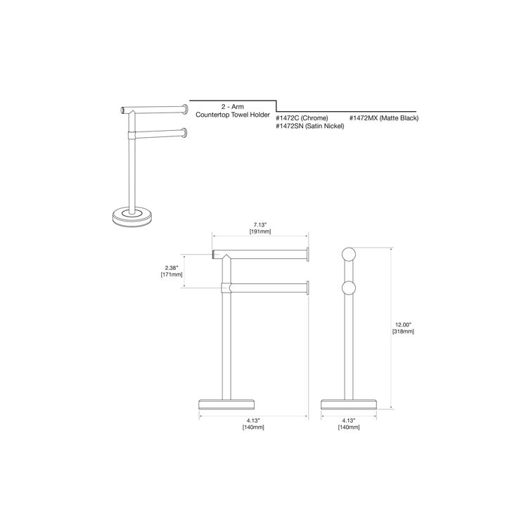 Chrome Freestanding Double Arm Hand Towel Holder