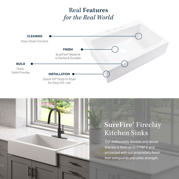 Parker White Fireclay 34" Single Bowl Farmhouse Apron Sink