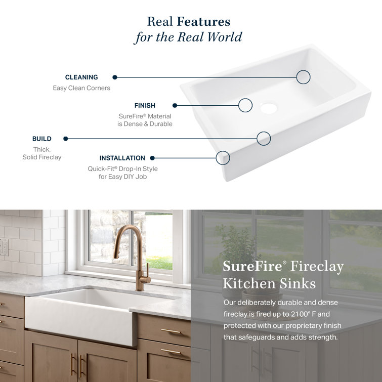 Grace 34" Crisp White Fireclay Farmhouse Kitchen Sink