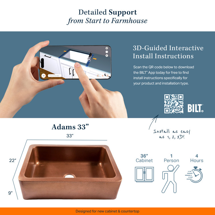 Copper 33" Single Bowl Farmhouse Apron Front Kitchen Sink