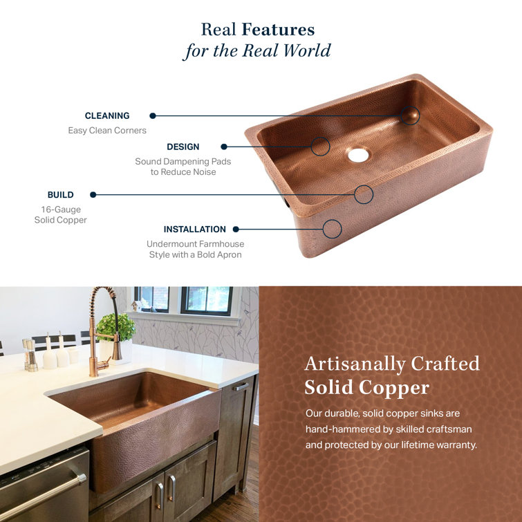 Adams Antique Copper Double Bowl Farmhouse Kitchen Sink