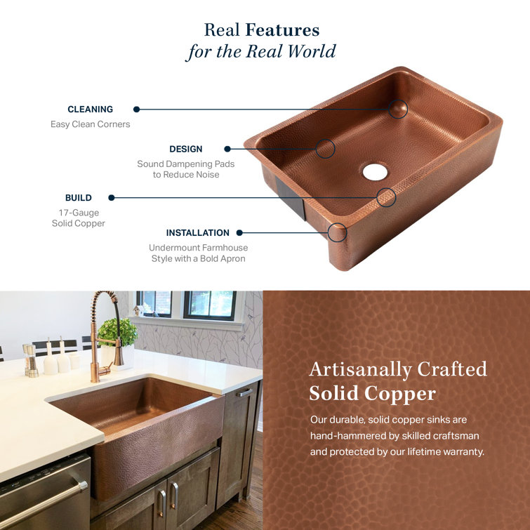 Antique Copper Double Bowl Farmhouse Kitchen Sink