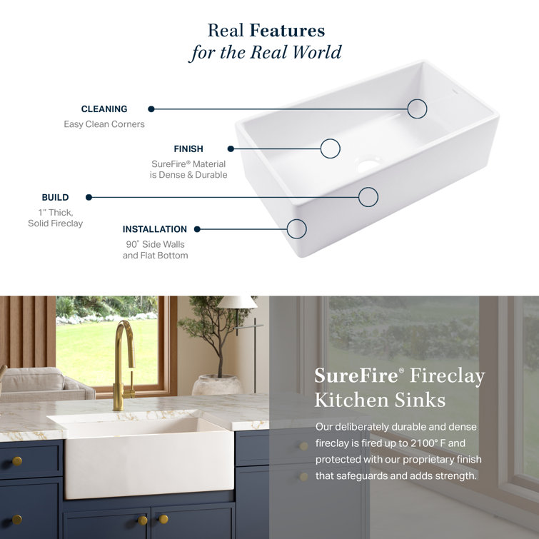 Austen White Fireclay Single Bowl Farmhouse Kitchen Sink with Stainless Steel Faucet