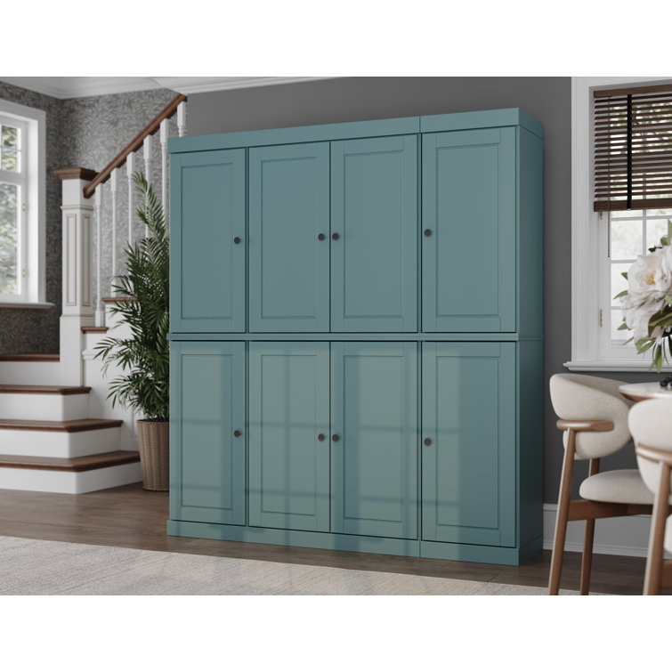 Aqua Raised Panel Solid Wood Pantry Cabinet with Adjustable Shelves