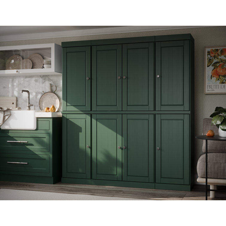 Green Solid Wood Raised Panel Pantry Cabinet with Adjustable Shelves