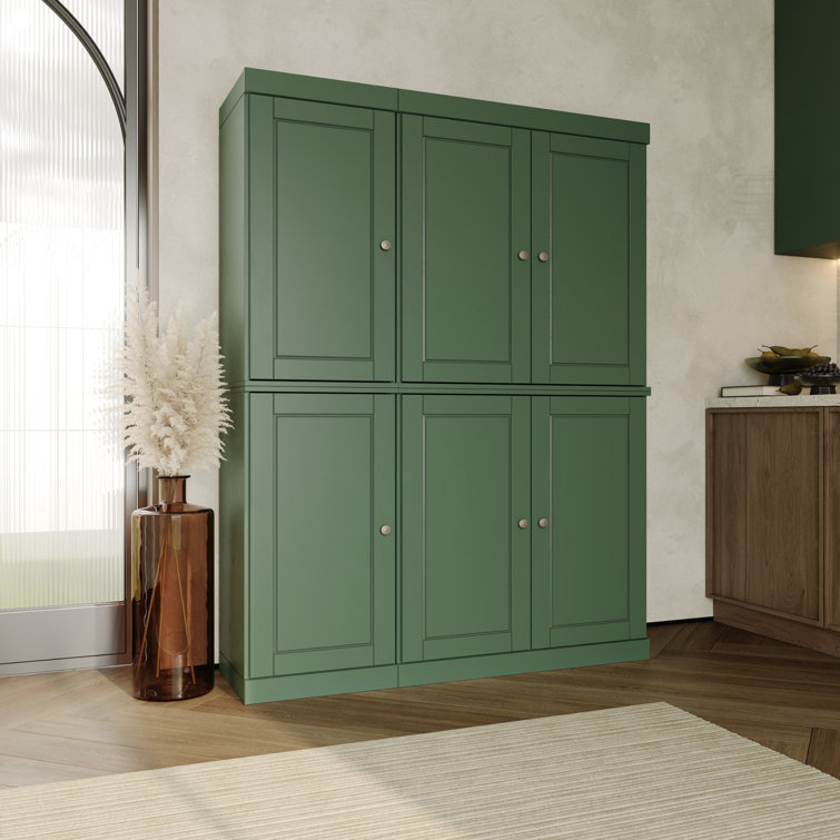 Green Solid Wood Raised Panel Pantry Cabinet with Adjustable Shelves