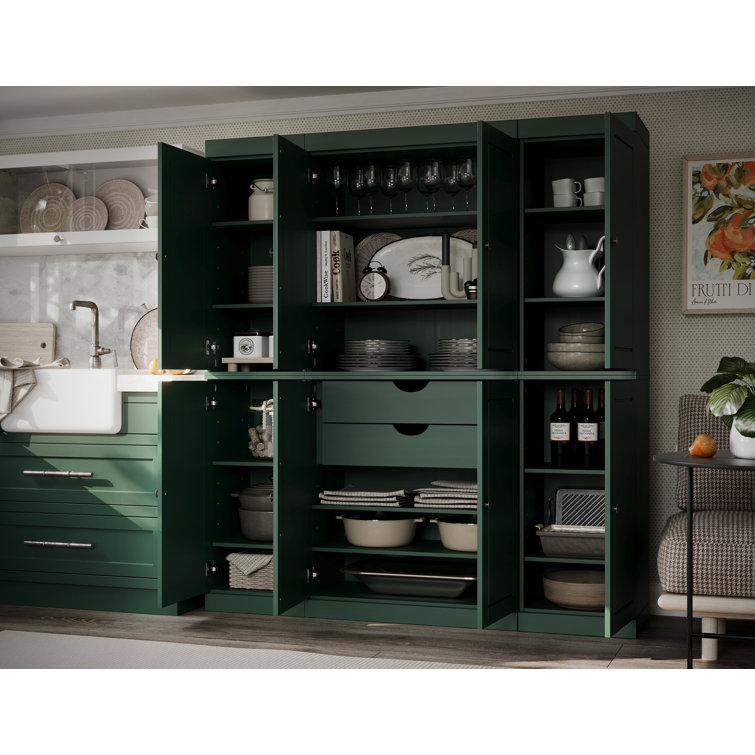 Green Solid Wood Raised Panel Pantry Cabinet with Adjustable Shelves