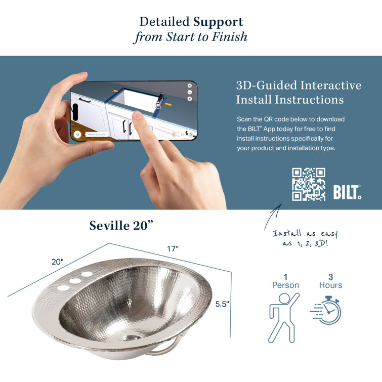 Seville 20" Nickel Oval Drop-In Bath Sink with Chrome Faucet