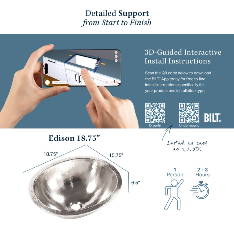 Edison 18.5" Hammered Nickel Undermount Bathroom Sink