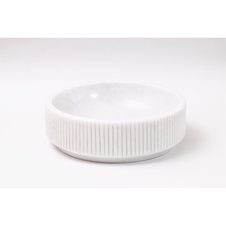 Circular White Marble Vessel Bathroom Sink with Fluted Exterior