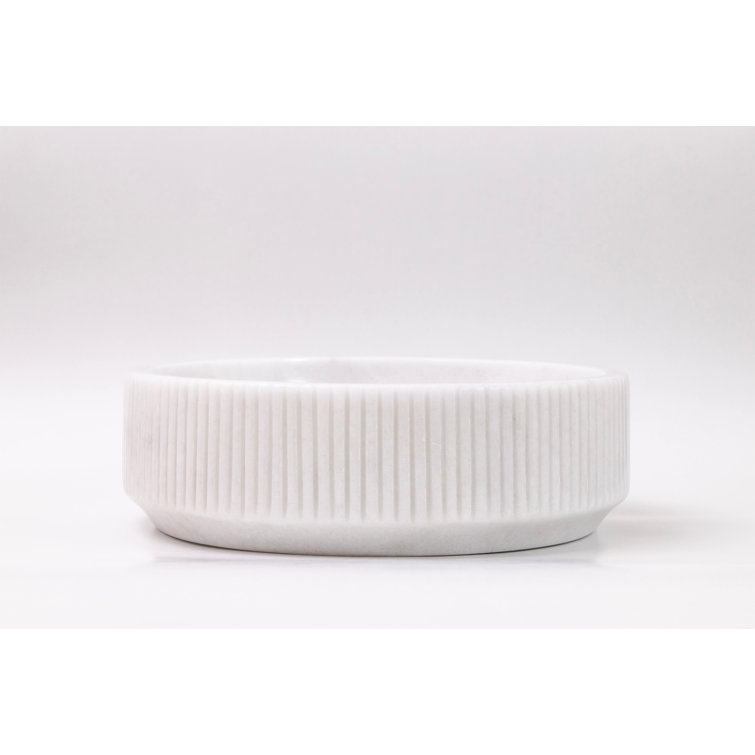 Circular White Marble Vessel Bathroom Sink with Fluted Exterior