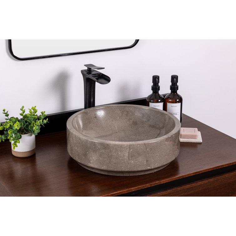 Natural Gray Marble Circular Vessel Bathroom Sink