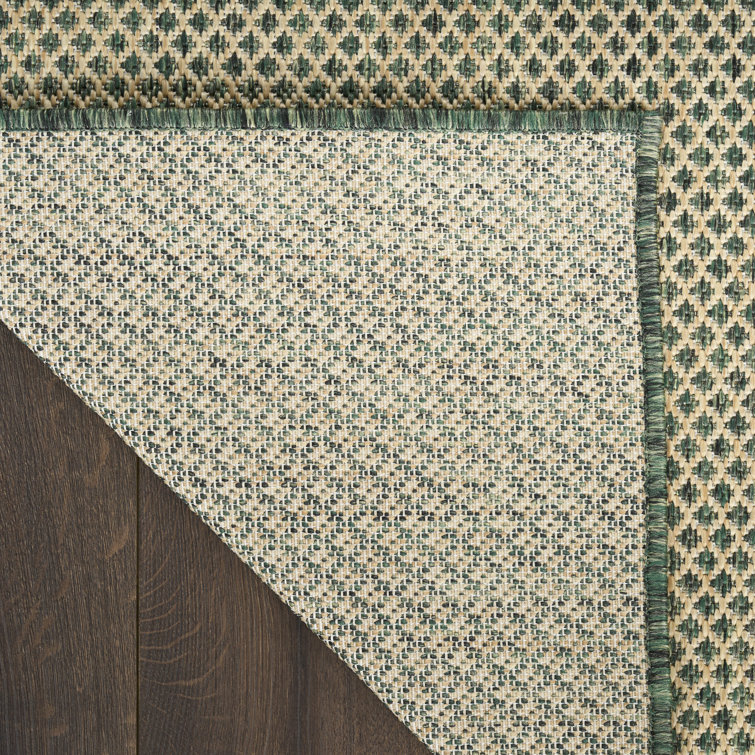 Courtyard Green and Beige Geometric Synthetic Indoor/Outdoor Rug