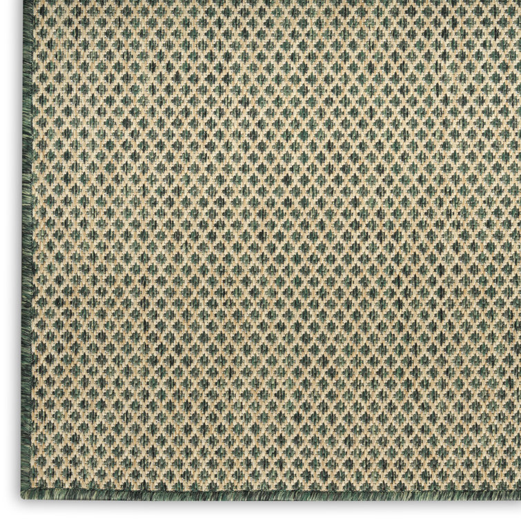 Courtyard Green and Beige Geometric Synthetic Indoor/Outdoor Rug