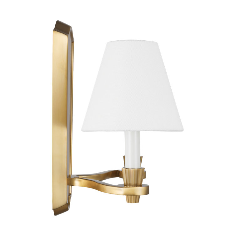 Elegant Burnished Brass Vanity Wall Sconce with Linen Shades