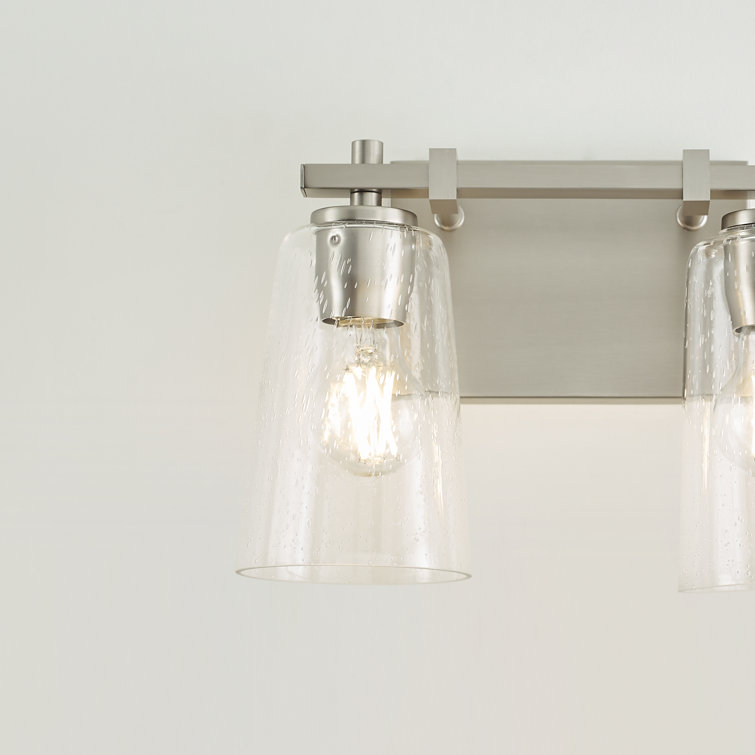 Satin Nickel 2-Light Dimmable Vanity Light with Clear Seeded Glass Shades