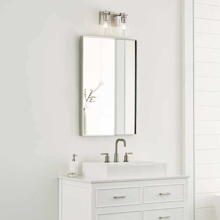 Satin Nickel 2-Light Dimmable Vanity Light with Clear Seeded Glass Shades