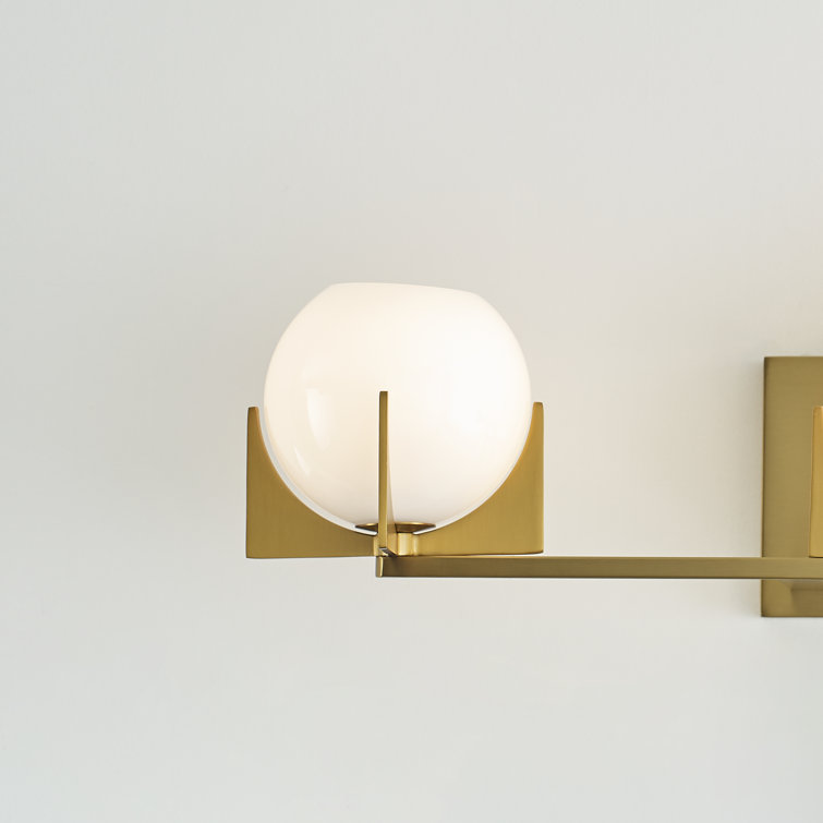 Abbott Mid-Century Modern 3-Light Burnished Brass Vanity with White Milk Glass