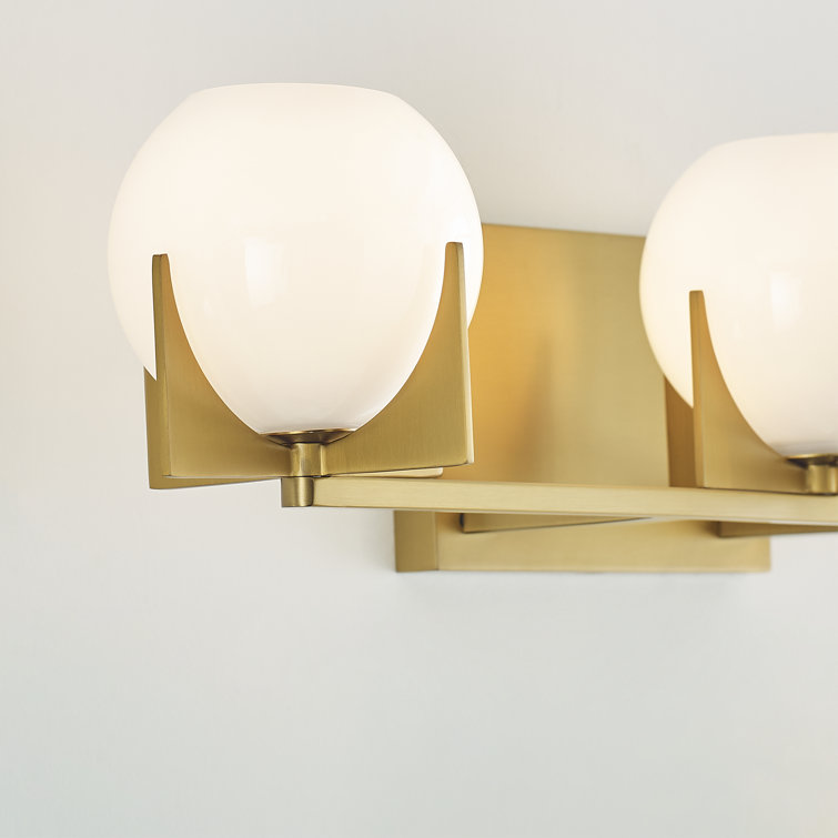 Abbott Mid-Century Modern 3-Light Burnished Brass Vanity with White Milk Glass