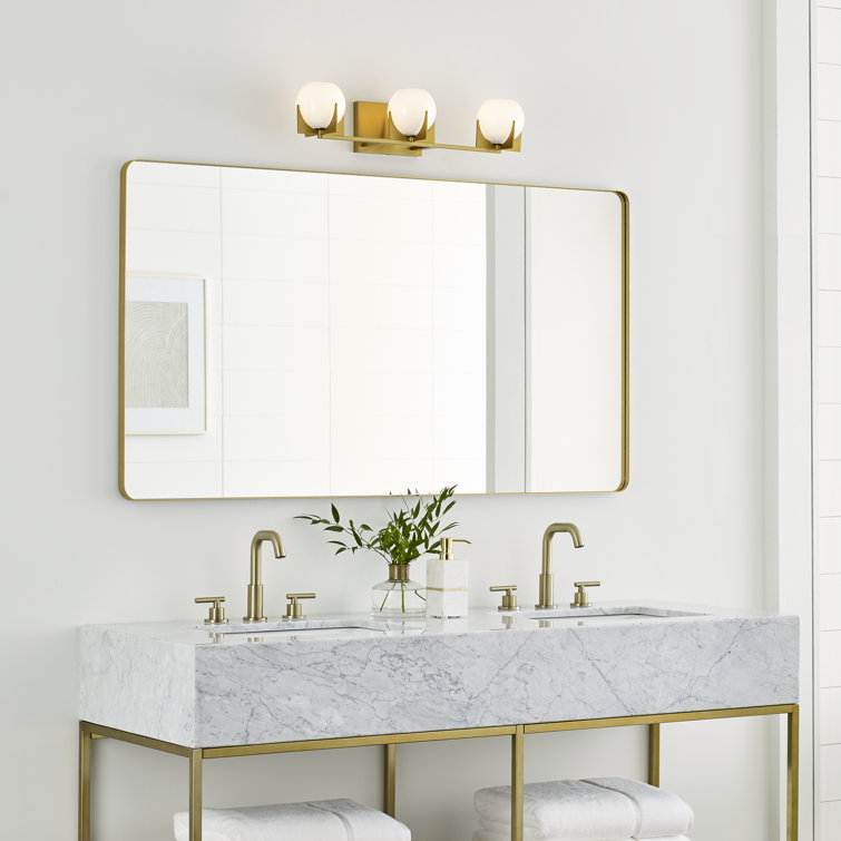 Abbott Mid-Century Modern 3-Light Burnished Brass Vanity with White Milk Glass