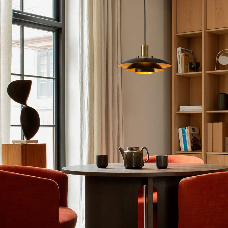 Rancho Mirage Matte Black and Brass Pendant Light