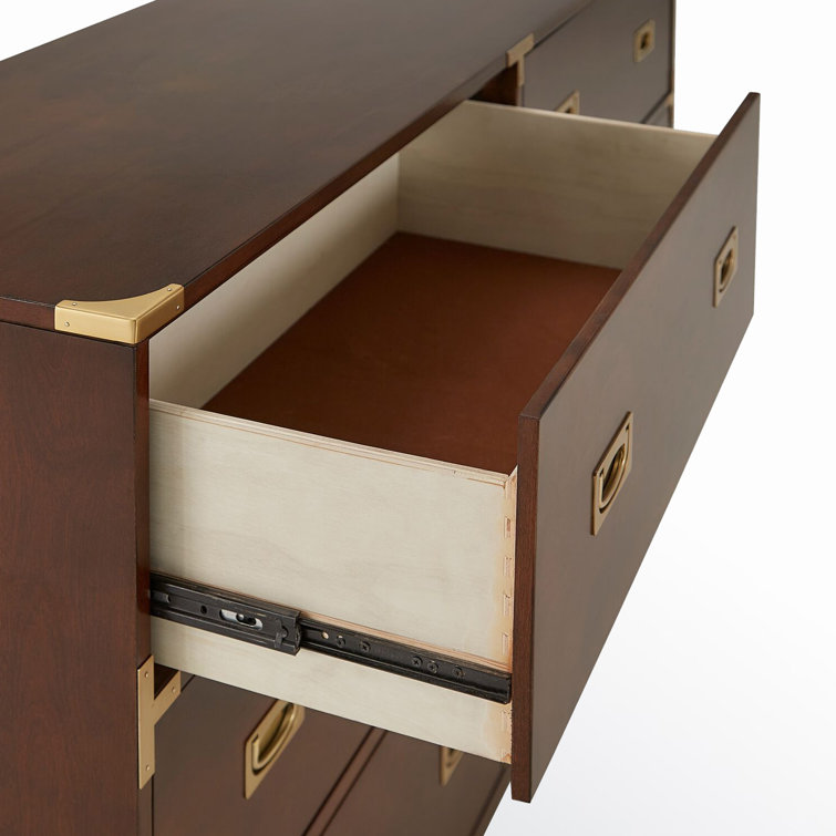 Espresso Double Dresser with Soft Close Drawers and Gold Accents