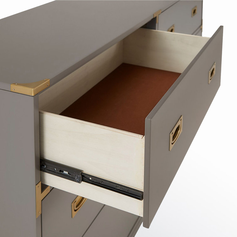 Kedric 6-Drawer Poplar Wood Dresser with Gold Accents in Gray
