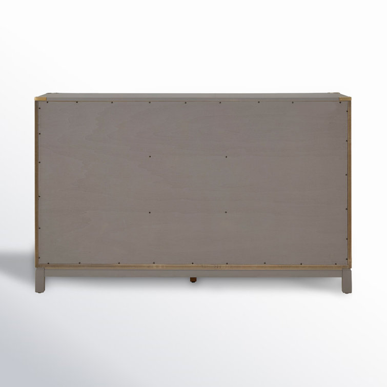 Kedric 6-Drawer Poplar Wood Dresser with Gold Accents in Gray