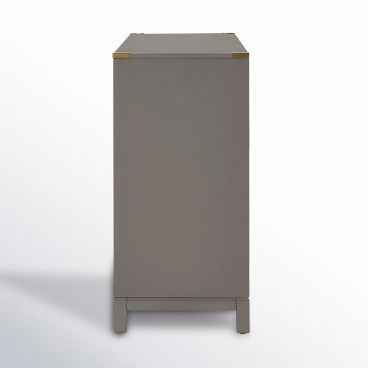 Kedric 6-Drawer Poplar Wood Dresser with Gold Accents in Gray