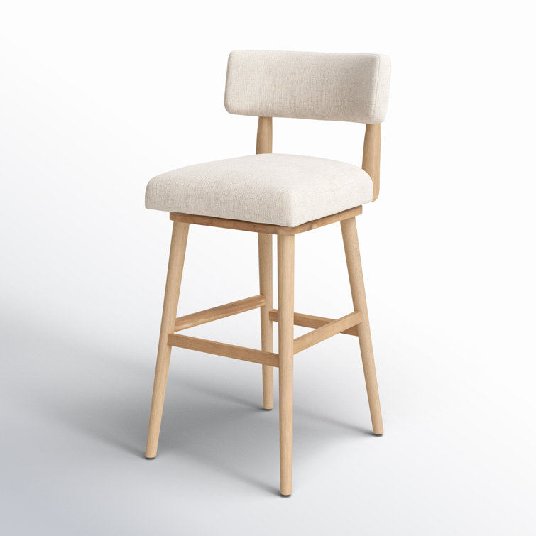 Natural Wood Swivel Counter Stool with Upholstered Seat