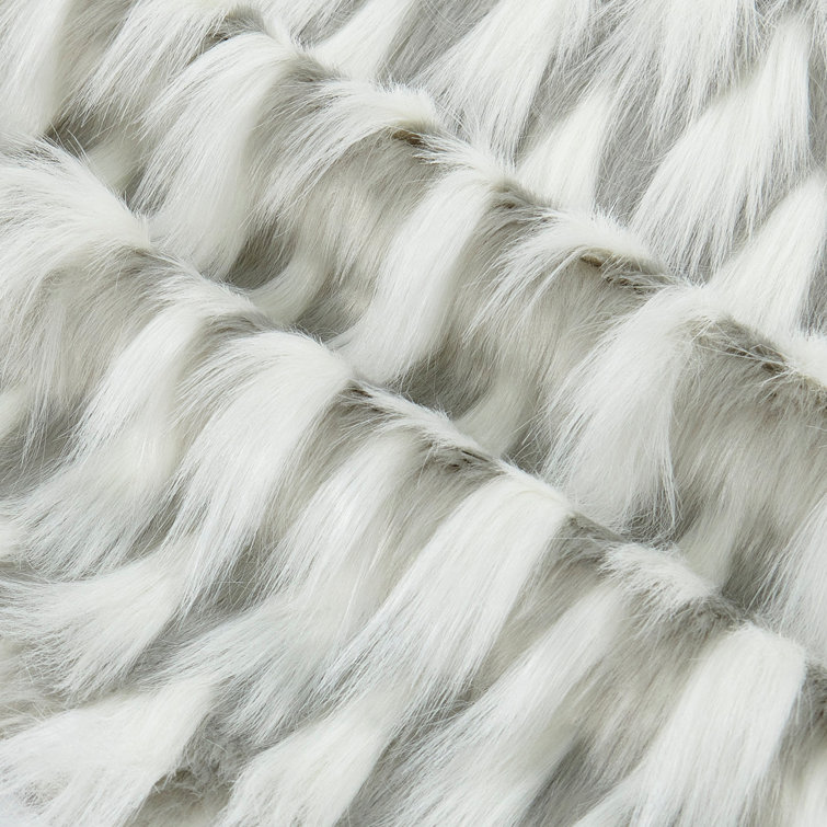 Gray and White Faux Fur Embroidered 20" Pillow Covers