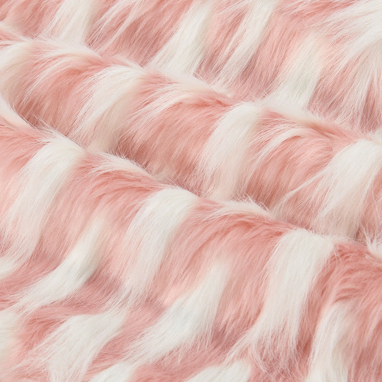 Pink and White Faux Fur Embroidered Euro Pillow Covers, 20" x 20"