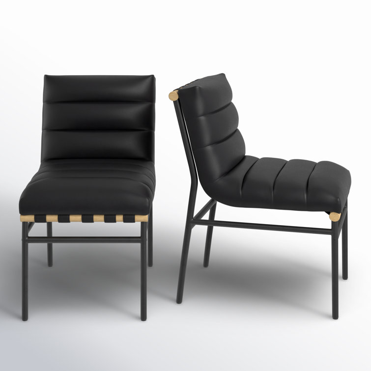 Burke Black Faux Leather Upholstered Side Chair with Metal Frame