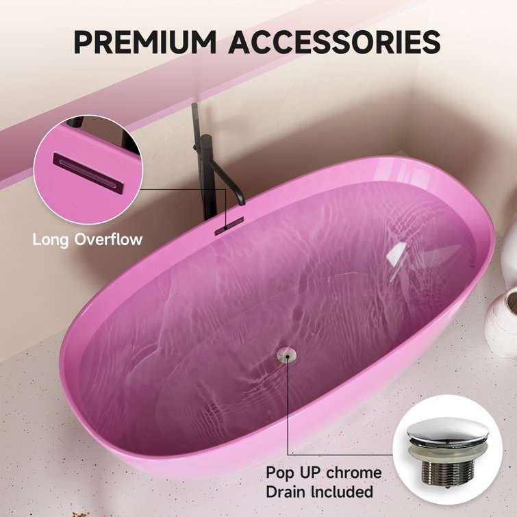 60'' Pink Acrylic Freestanding Double Slipper Bathtub