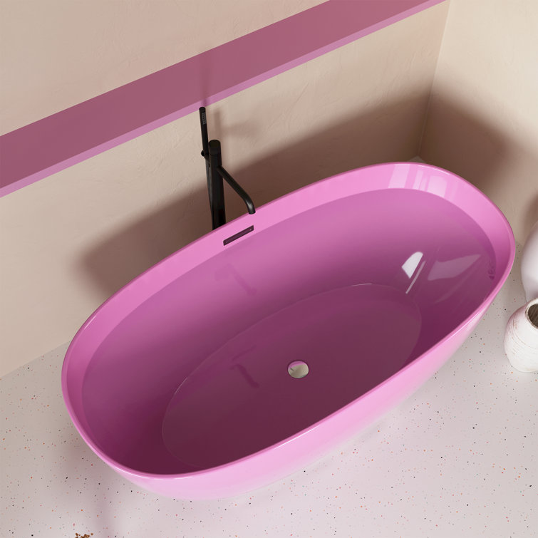 60'' Pink Acrylic Freestanding Double Slipper Bathtub