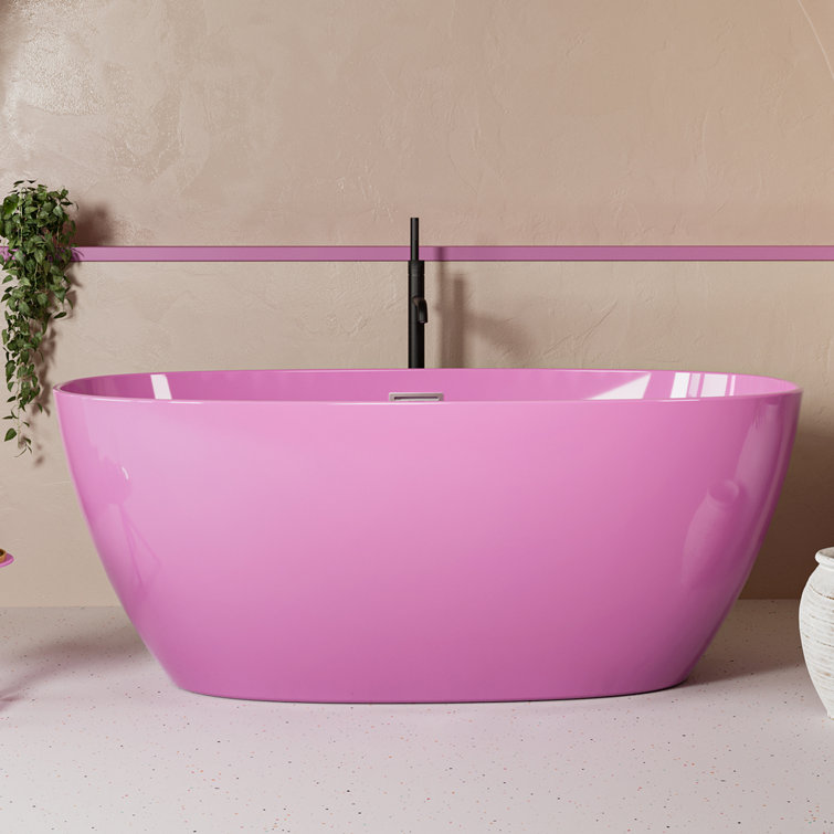 60'' Pink Acrylic Freestanding Double Slipper Bathtub