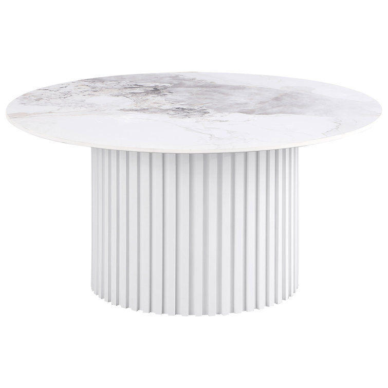 Rowena Round White Faux Marble and Wood Coffee Table
