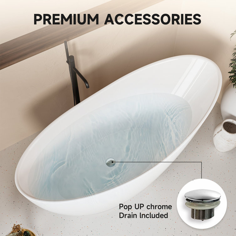 60'' White Acrylic Freestanding Slipper Soaking Bathtub