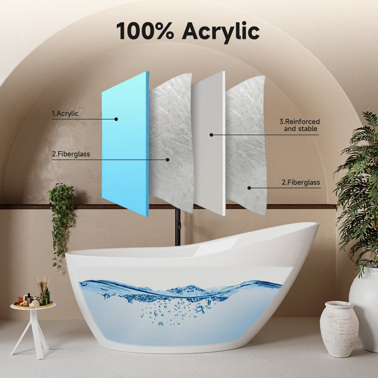 60'' White Acrylic Freestanding Slipper Soaking Bathtub