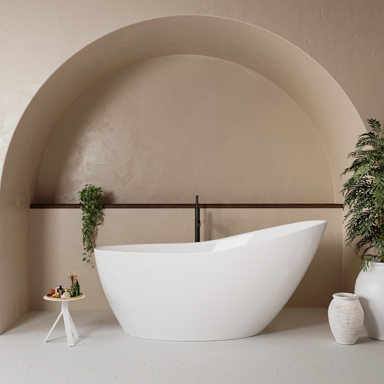 60'' White Acrylic Freestanding Slipper Soaking Bathtub