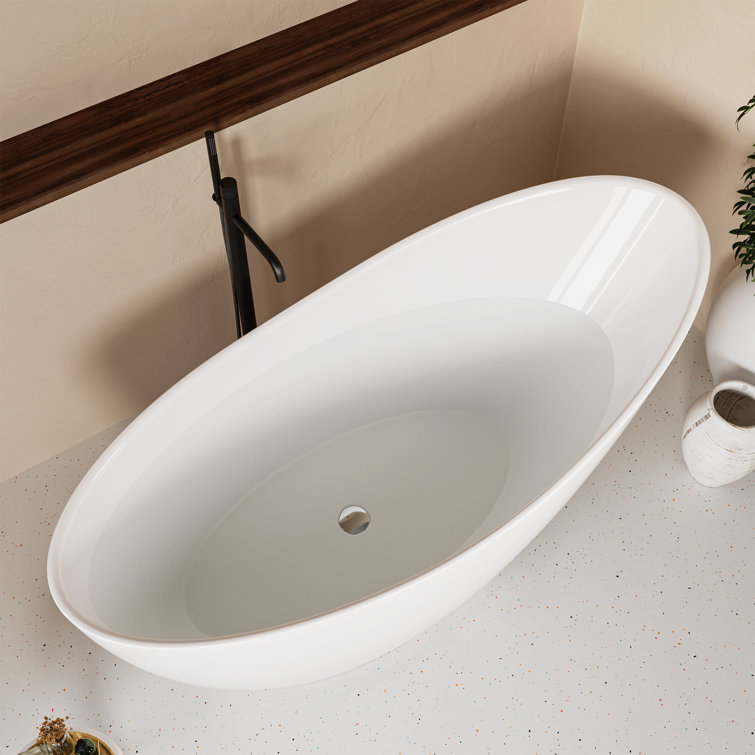 60'' White Acrylic Freestanding Slipper Soaking Bathtub