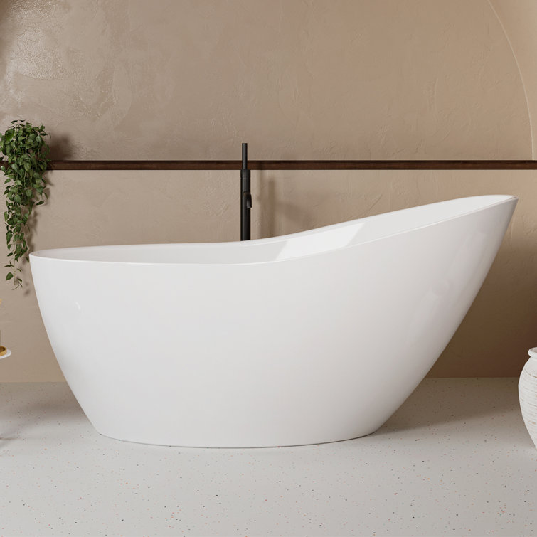 60'' White Acrylic Freestanding Slipper Soaking Bathtub