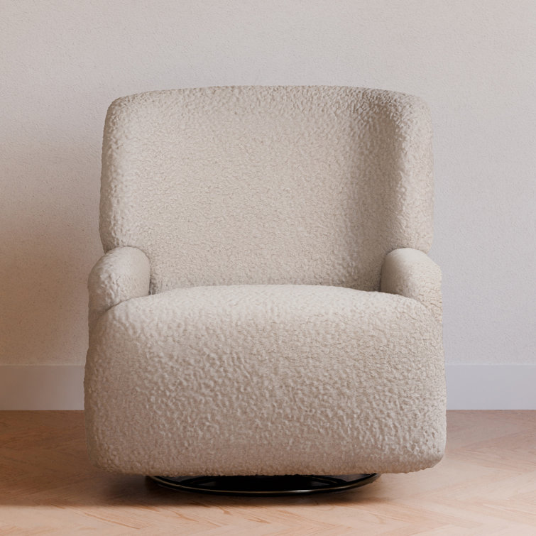 Earl Grey Shearling Swivel Recliner with Sustainably Sourced Wood
