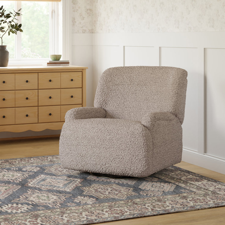 Earl Grey Shearling Swivel Recliner with Sustainably Sourced Wood