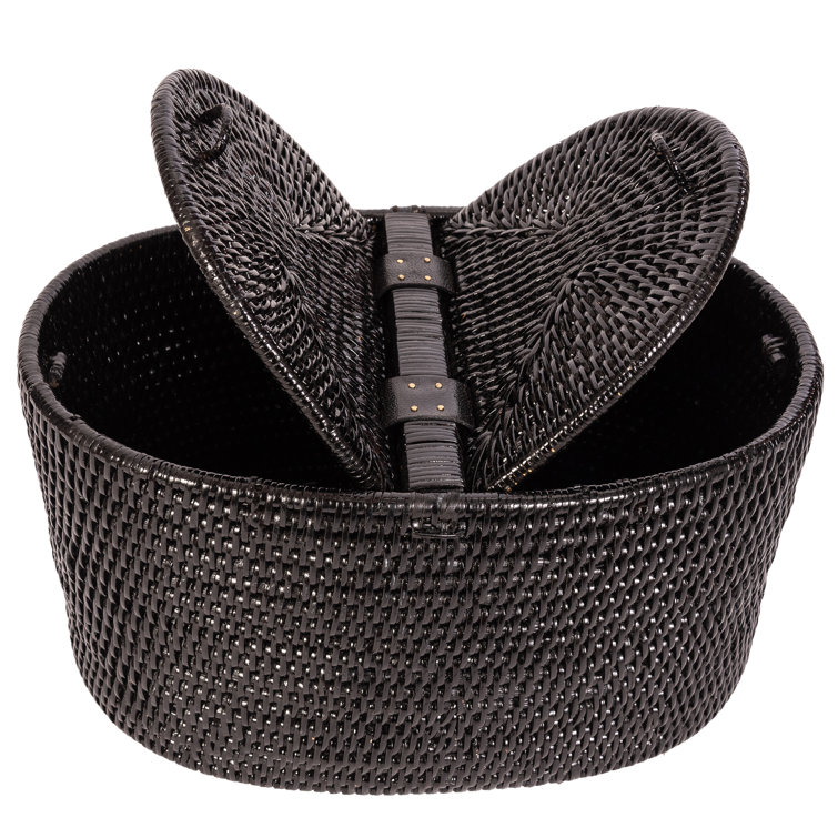 Black Woven Wicker Freestanding Bathroom Storage Container