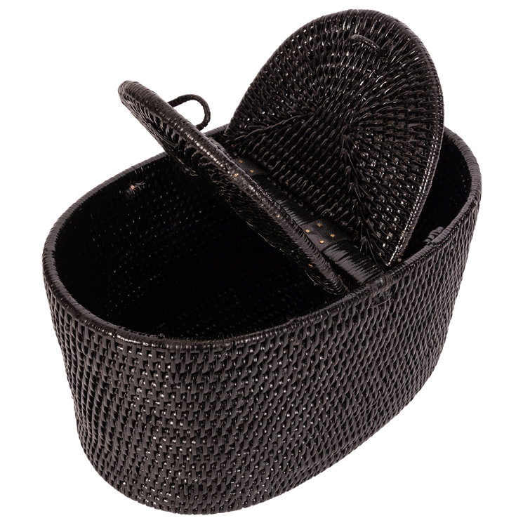 Black Woven Wicker Freestanding Bathroom Storage Container
