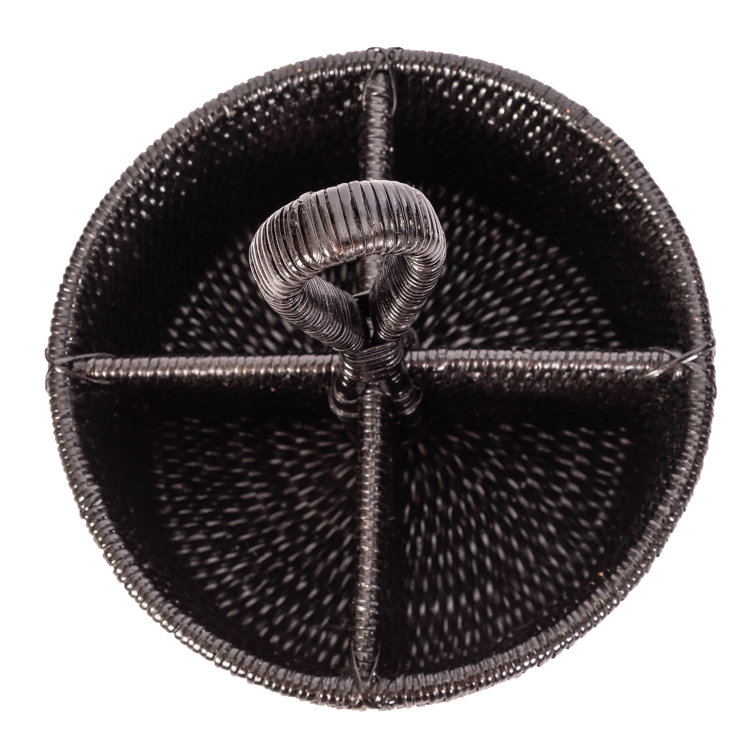 Tudor Black Round Rattan Flatware Caddy